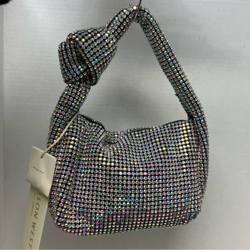 Madison West Knotted Aurora Boraelis Rhinestone Dumpling-style Evening Handbag